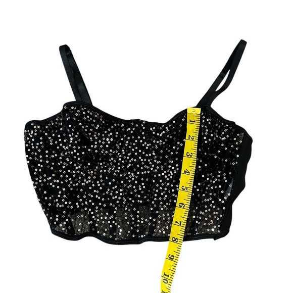 Black Sequin Crop Top. Gold sequins. Lined cups with sheer bodice with boning - Picture 6 of 9